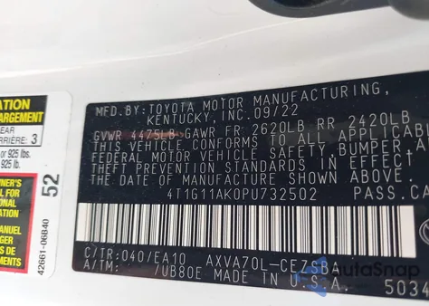 2023 Toyota Camry Se из США, поврежденный, VIN 4T1G11AK0PU732502